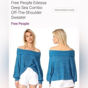 Free People Edessa off the shoulder cropped blue sweater
